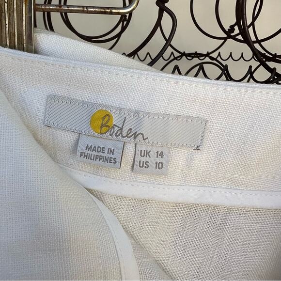 Boden Linen Blend Stripe Hem Midi Skirt Button Side Size 10 - Picture 6 of 9